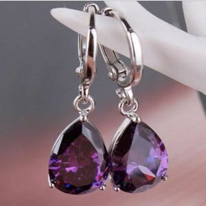Silver Water Drop Cut Amethyst Earrings